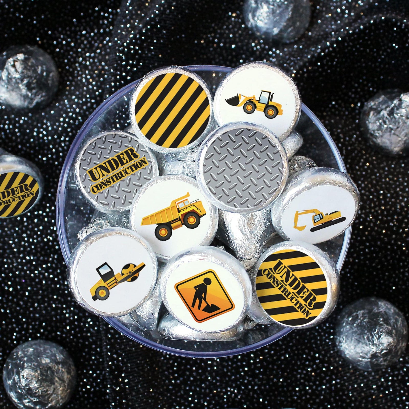 Under Construction: Kid's Birthday- Party Favor Stickers - Fits on Hershey's Kisses - 180 Stickers - Distinctivs Party