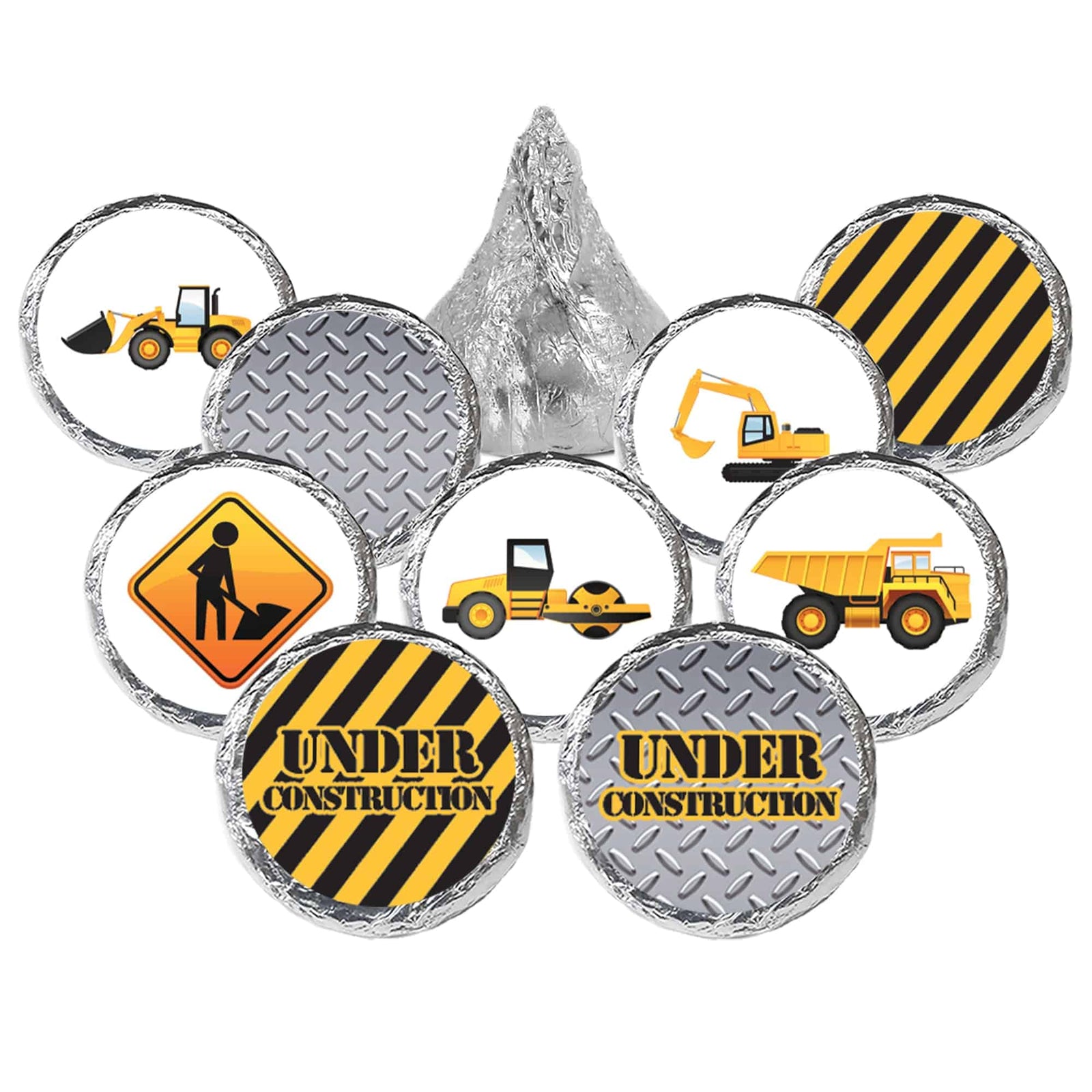 Under Construction: Kid's Birthday- Party Favor Stickers - Fits on Hershey's Kisses - 180 Stickers - Distinctivs Party