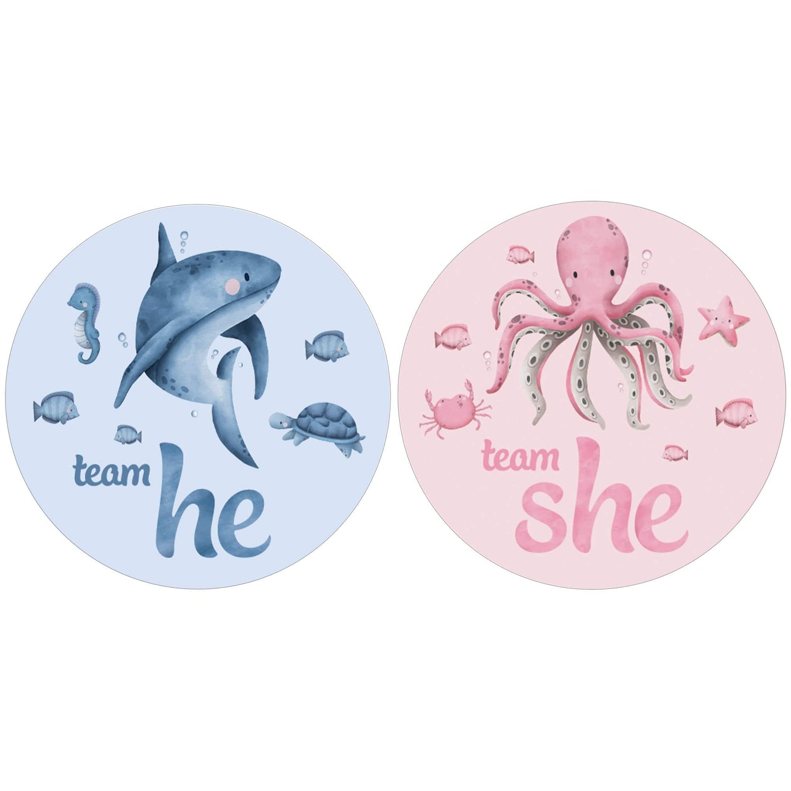 Under the Sea: Gender Reveal Party - Team He or Team She - 40 Stickers - Distinctivs Party