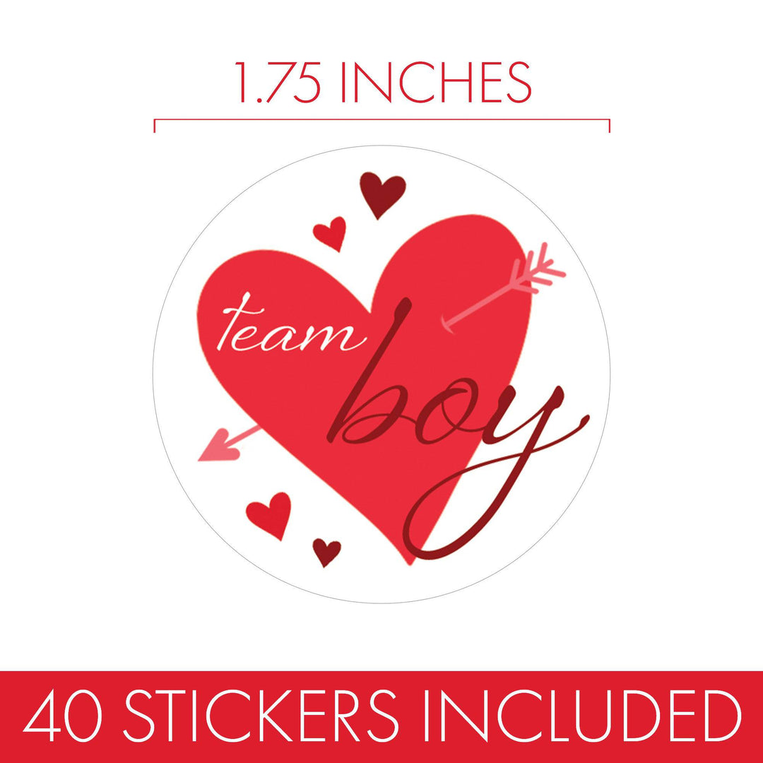 Valentine's Day Gender Reveal Stickers: Red & Pink Hearts - Team He or Team She Stickers - 40 Stickers - Distinctivs Party
