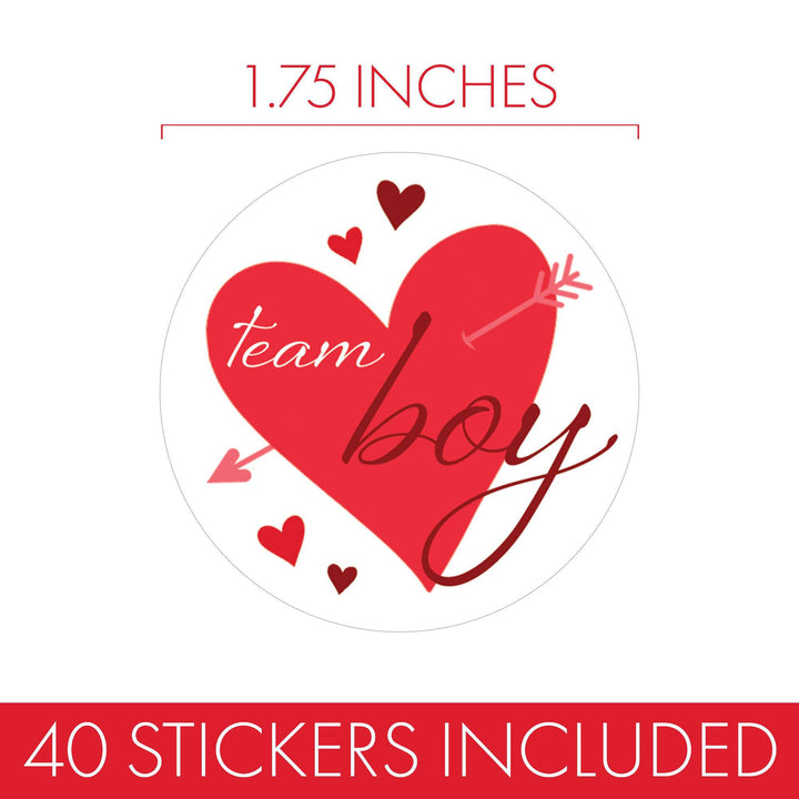 Valentine's Day Gender Reveal Stickers: Red & Pink Hearts - Team He or Team She Stickers - 40 Stickers - Distinctivs Party