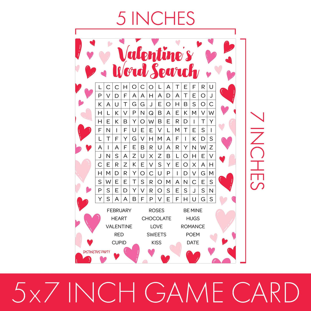 Valentine's Day Party Games: Word Search - Classroom Party Game - 25 Player Cards - Distinctivs Party