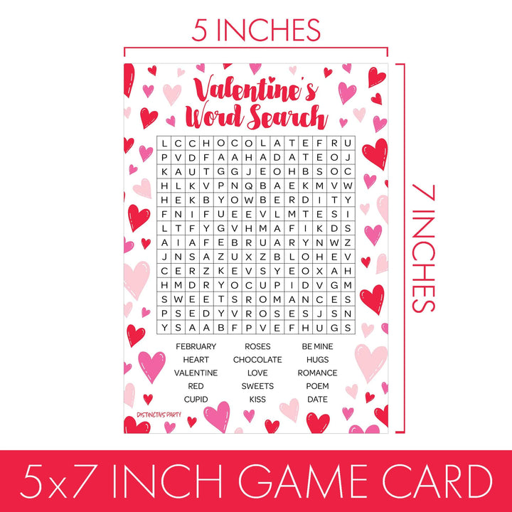 Valentine's Day Party Games: Word Search - Classroom Party Game - 25 Player Cards - Distinctivs Party