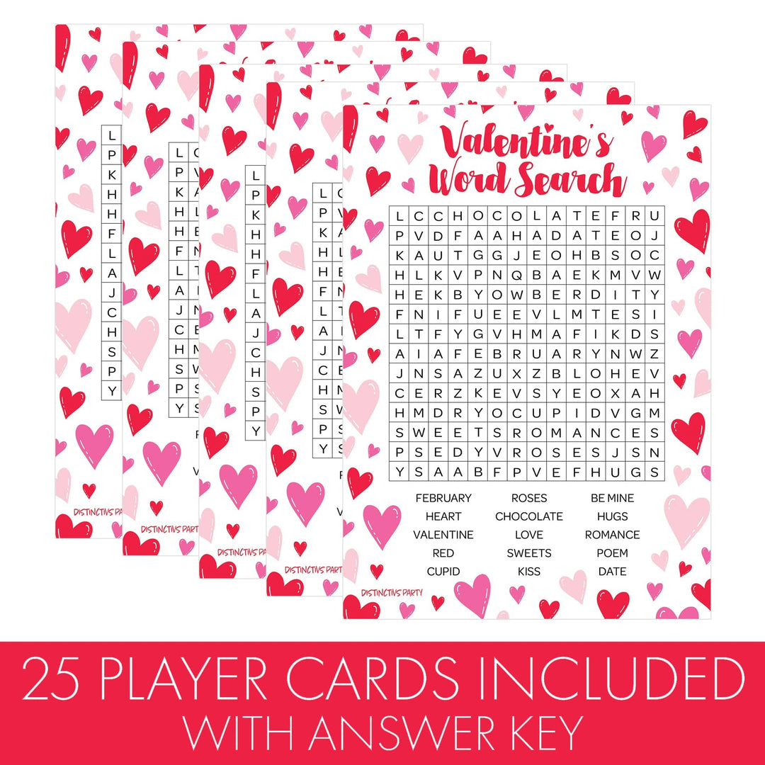 Valentine's Day Party Games: Word Search - Classroom Party Game - 25 Player Cards - Distinctivs Party