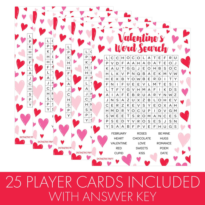 Valentine's Day Party Games: Word Search - Classroom Party Game - 25 Player Cards - Distinctivs Party