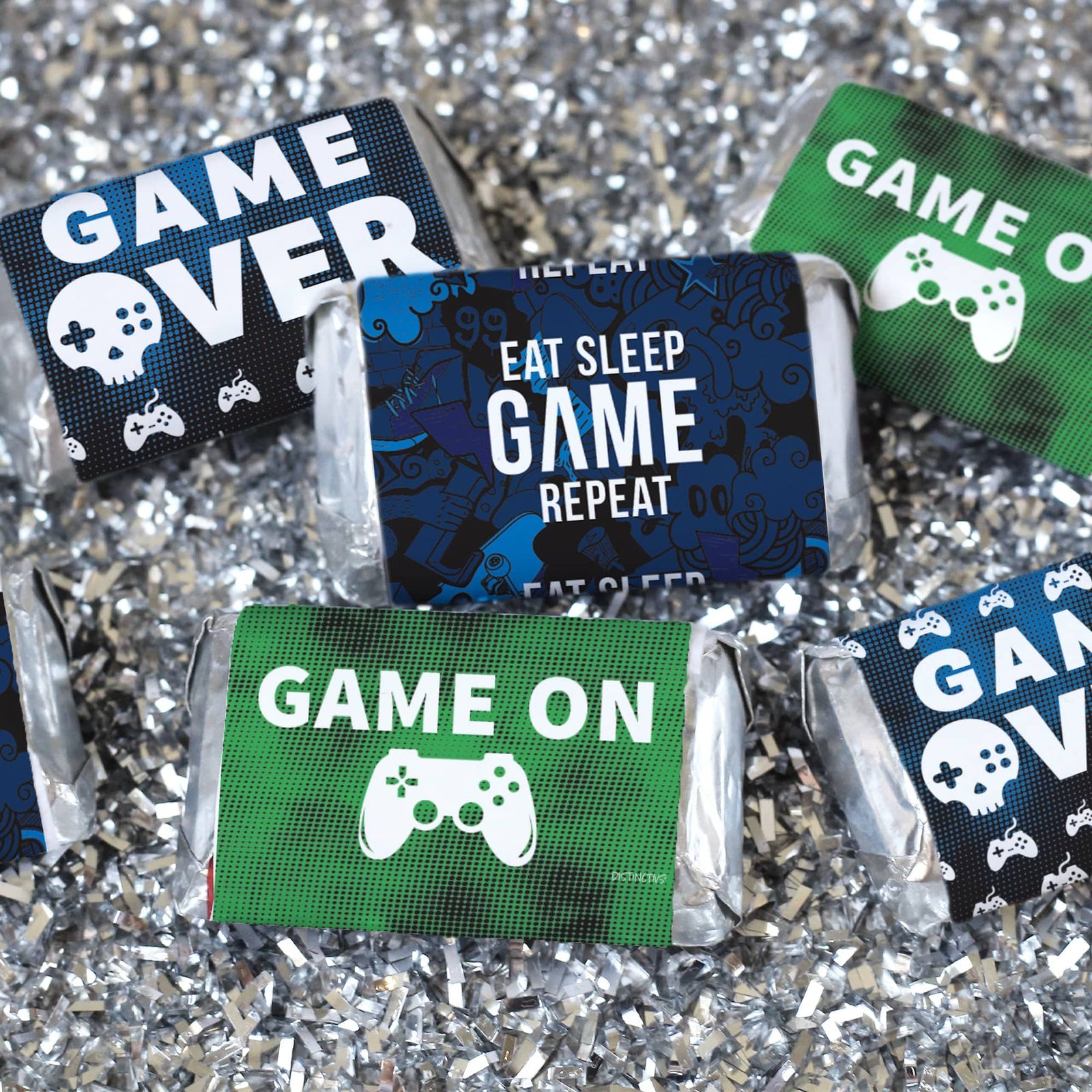 Video Gamer - Kid's Birthday - Hershey's Miniatures Candy Bar Wrappers Stickers - 45 Stickers - Distinctivs Party