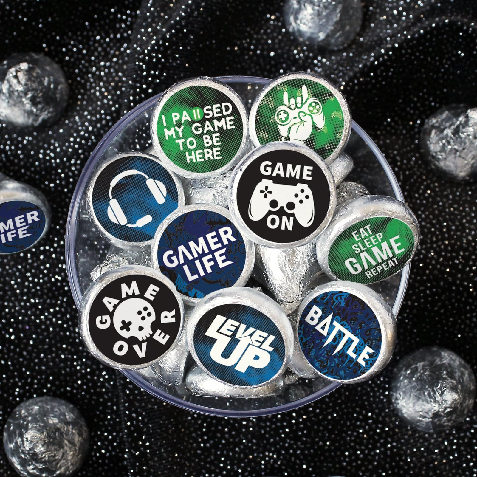 Video Gamer - Kid's Birthday - Party Favor Stickers - Fits on Hershey's Kisses - 180 Stickers - Distinctivs Party