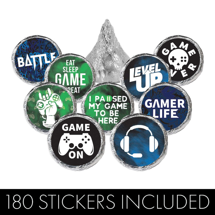 Video Gamer - Kid's Birthday - Party Favor Stickers - Fits on Hershey's Kisses - 180 Stickers