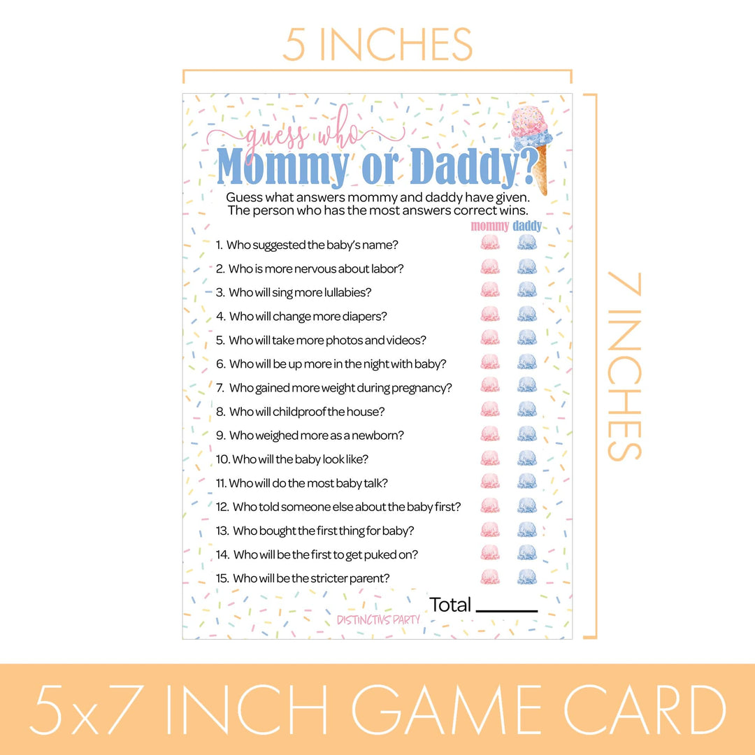 What's the Scoop:  Ice Cream - Gender Reveal Party Game - "Guess Who" Mommy or Daddy and All Things Cold  Two Game Bundle - 20 Dual Sided Cards