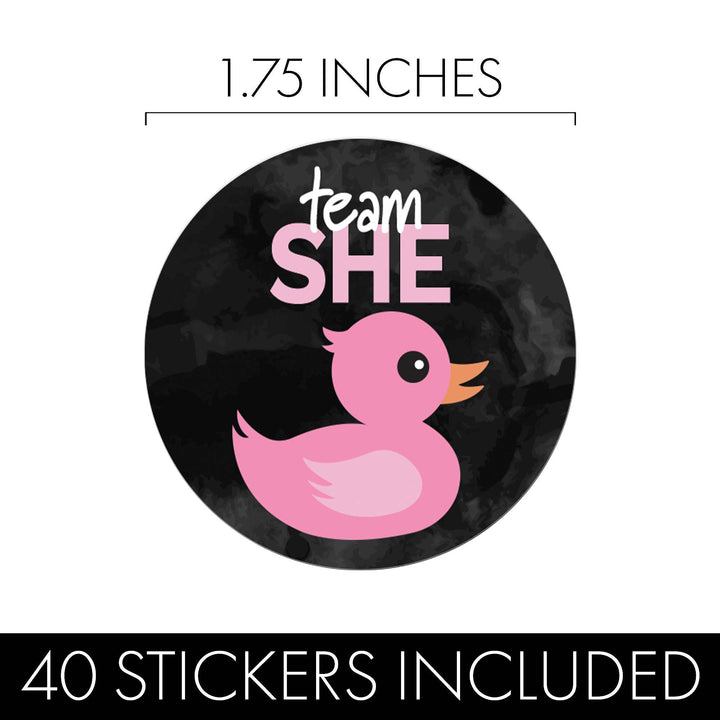 What the Duck Are They Having Gender Reveal Party - Team He or Team She - 40 Stickers - Distinctivs Party