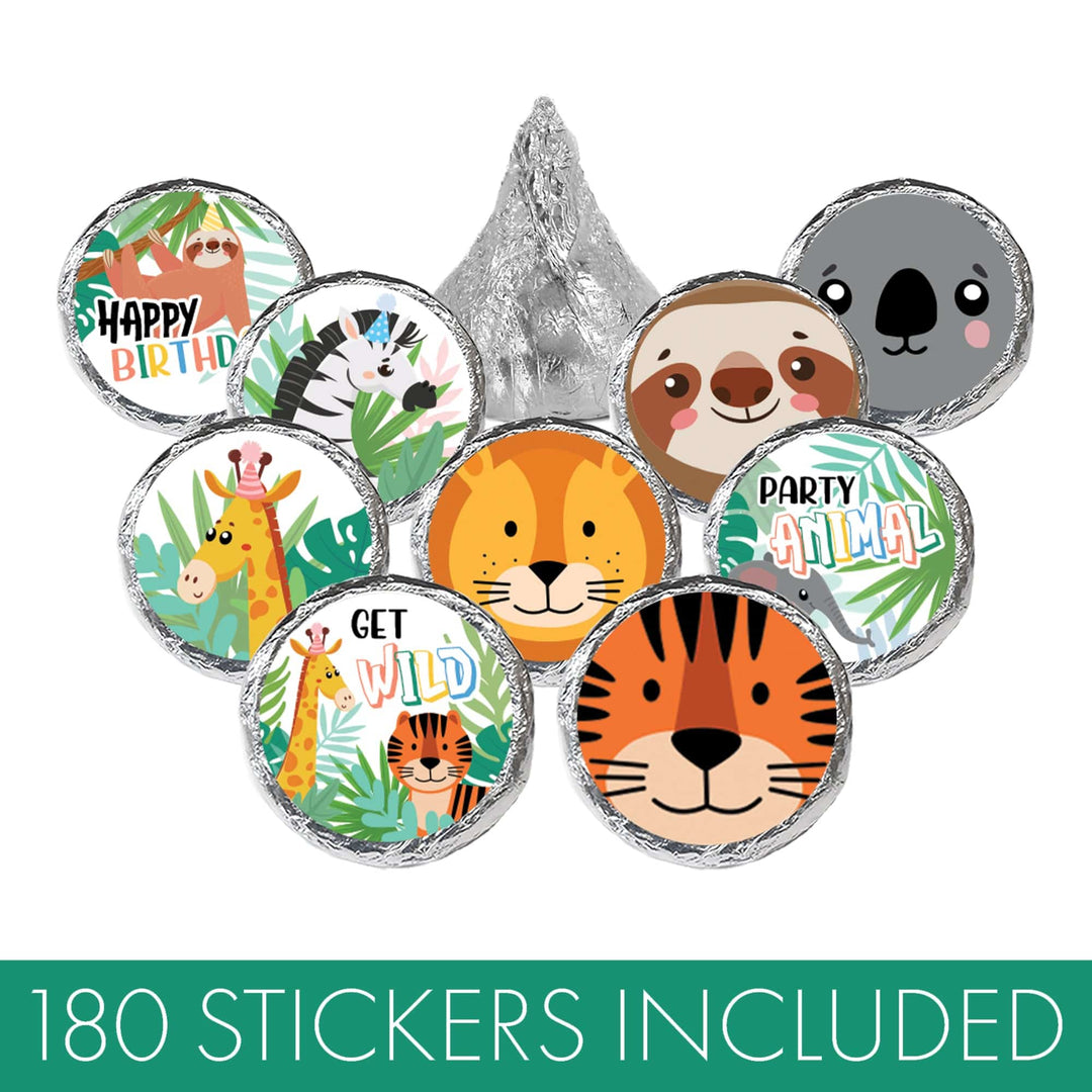 Wild Jungle: Kid's Birthday - Party Favor Stickers - Fits on Hershey's Kisses - 180 Stickers