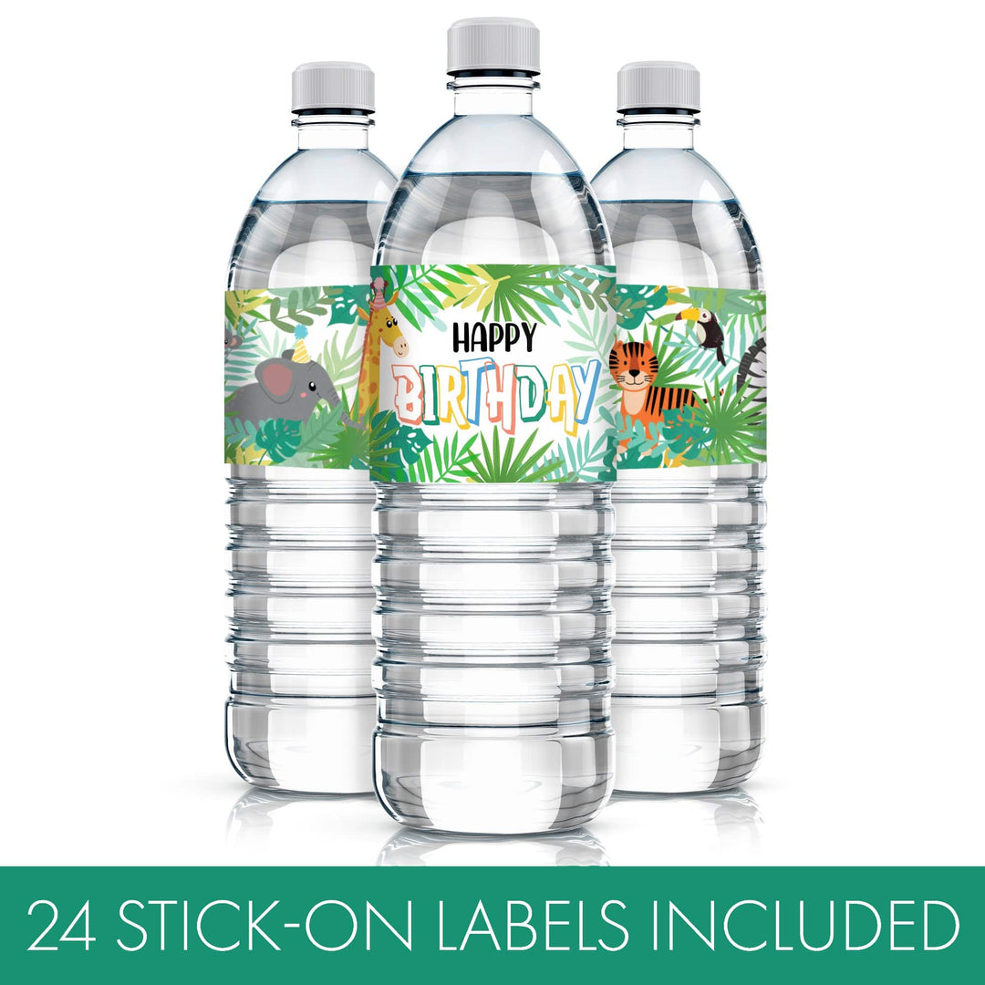 Wild Jungle: Kid's Birthday  - Water Bottle Labels - Party Animals - 24 Waterproof Stickers