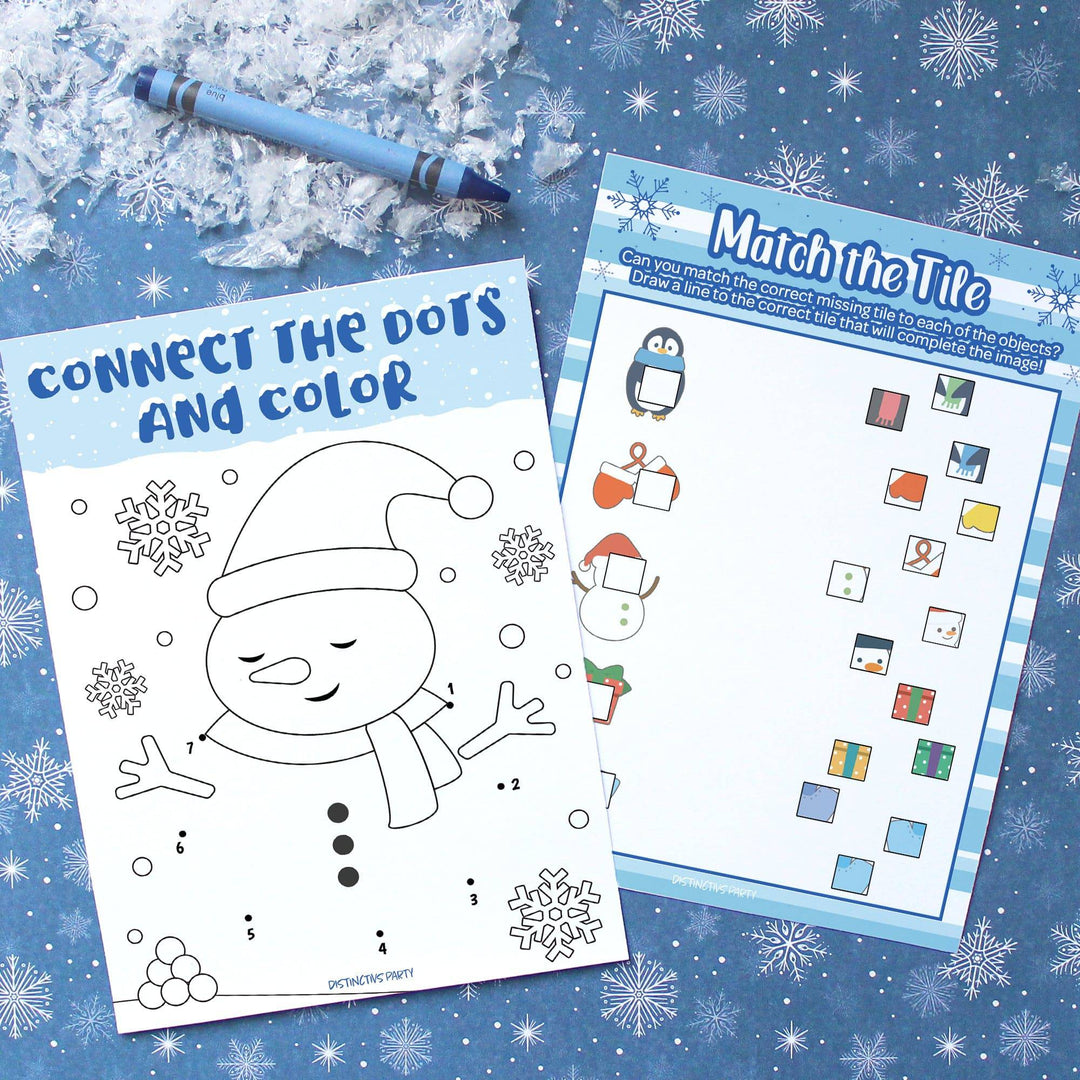 Winter Games: Blue Snowflakes - Hidden Objects, Matching, Maze, Connect the Dots - Preschool - 4 Game Bundle for 25 Kids