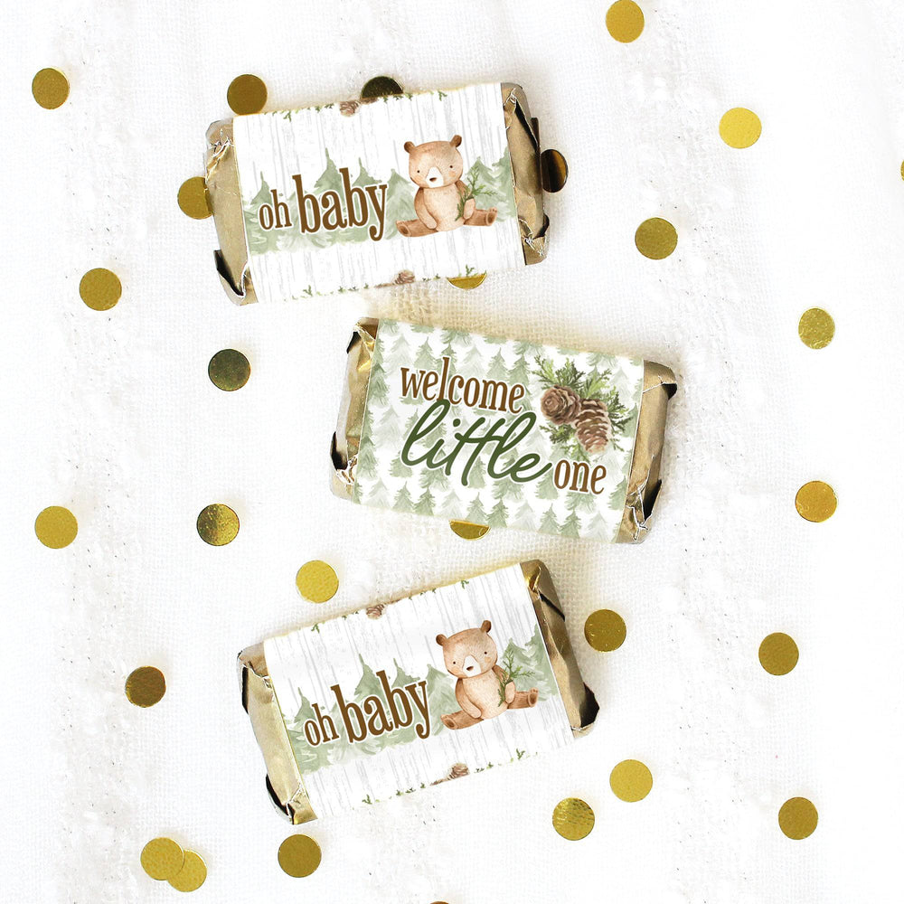 Woodland Bear: Baby Shower Mini Candy Bar Labels - 45 Stickers - Distinctivs Party