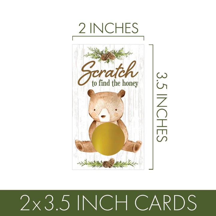 Woodland Bear: Tarjetas de juego para raspar y raspar para Baby Shower, 28 unidades