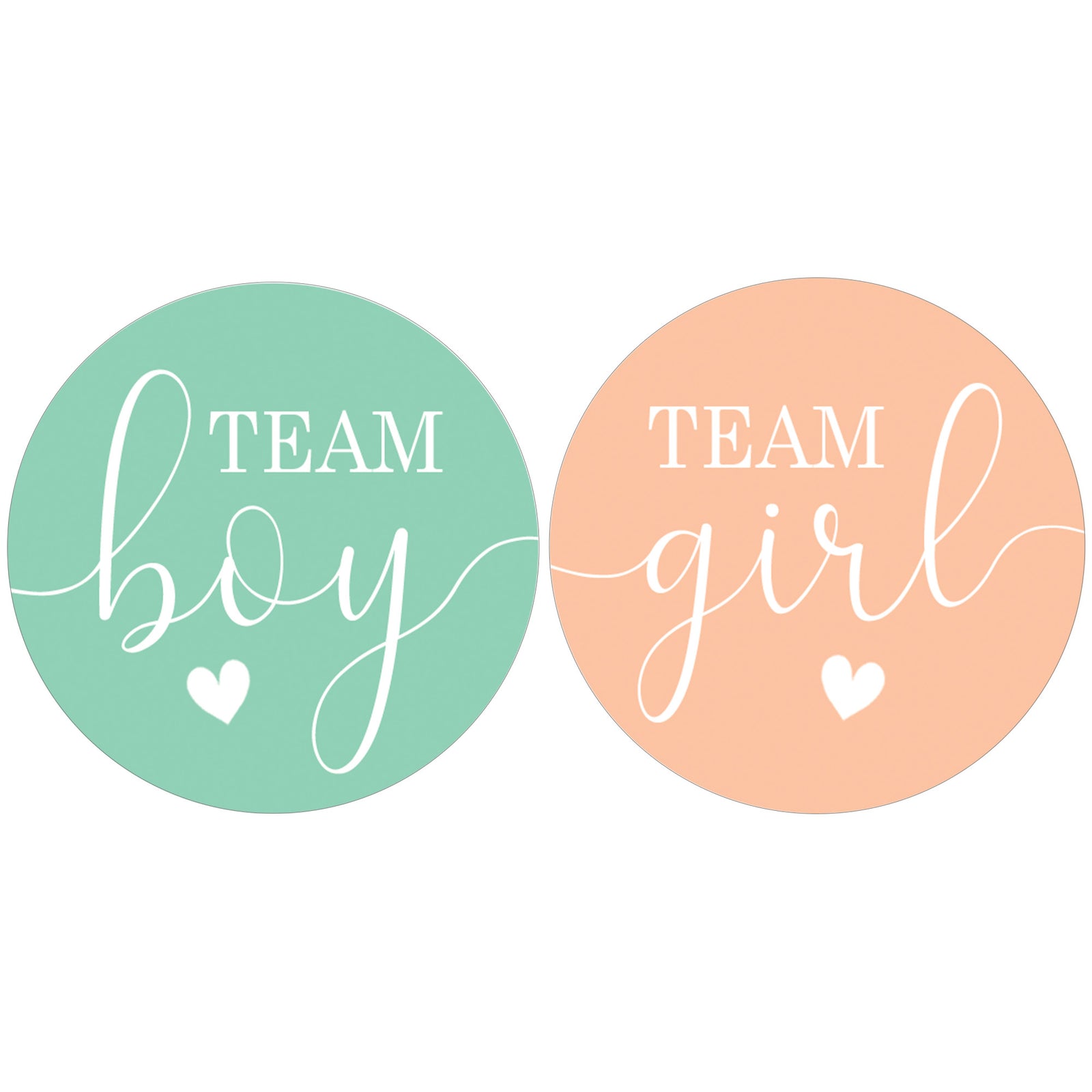 Gender Reveal Party: Mint and Peach - Team Boy or Team Girl Stickers - 40 Stickers - Distinctivs Party