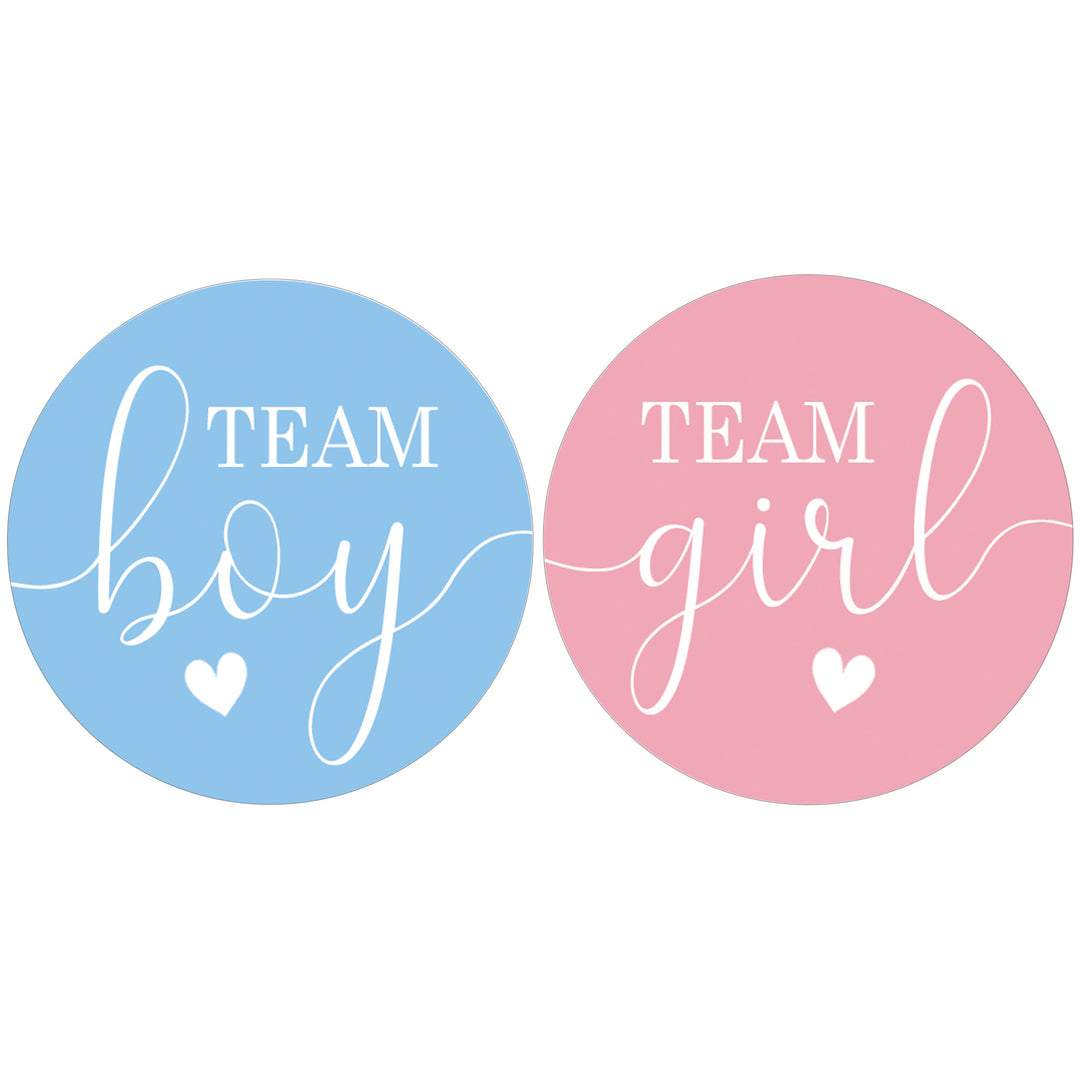 Gender Reveal Party: Pink and Blue - Team Boy or Team Girl Stickers - 40 Stickers - Distinctivs Party
