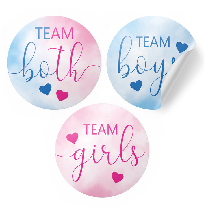 Twins: Gender Reveal Party - Team Boys, Team Girls, or Team Both - 40 Stickers