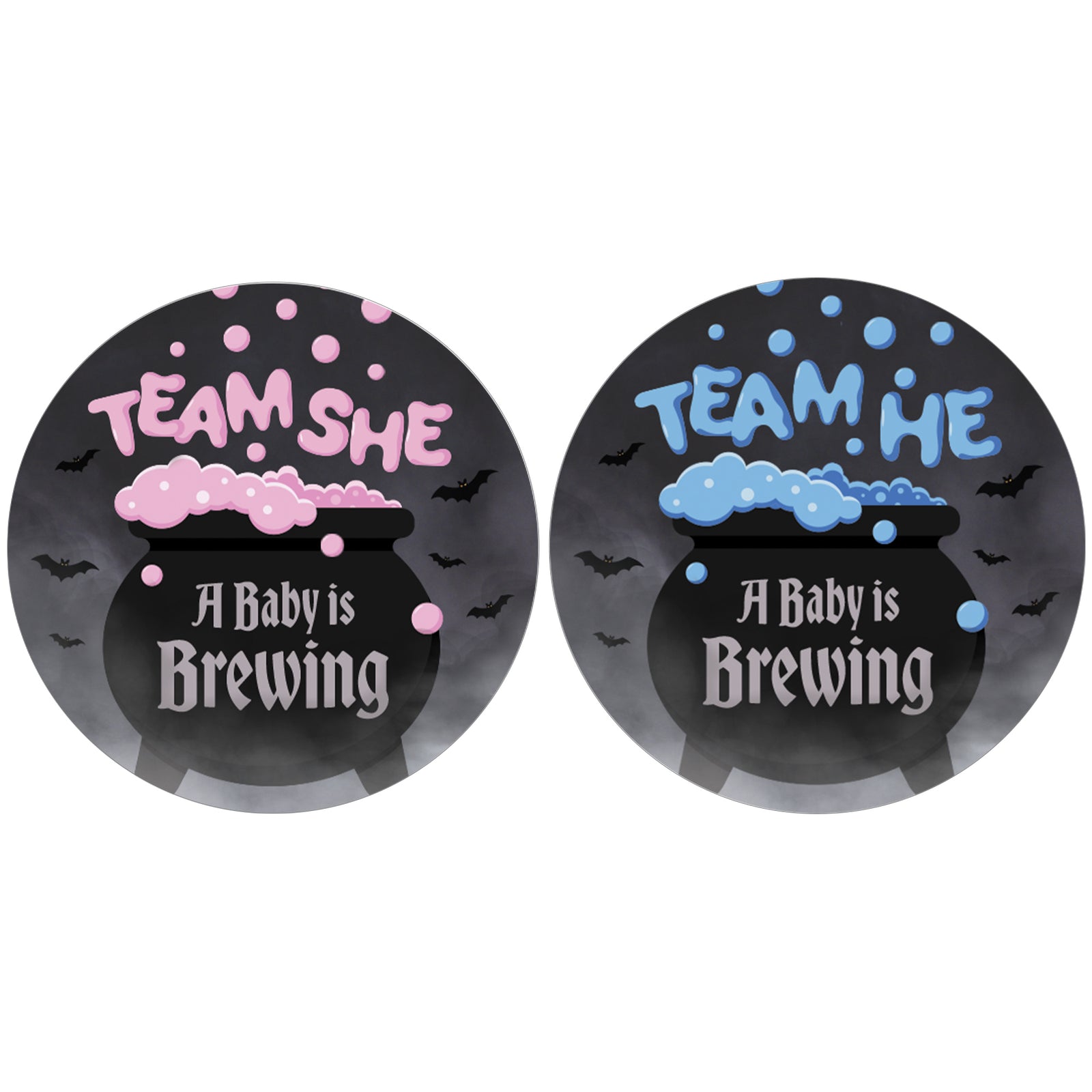 Halloween Gender Reveal Party: Pink and Blue Baby is Brewing- Baby Shower - Team He or Team She Voting - 40 Stickers - Distinctivs Party