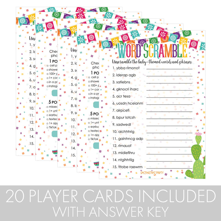 Taco 'Bout a Baby: Juego de baby shower - Qué hay en tu teléfono y paquete de juego de palabras - 20 tarjetas de doble cara