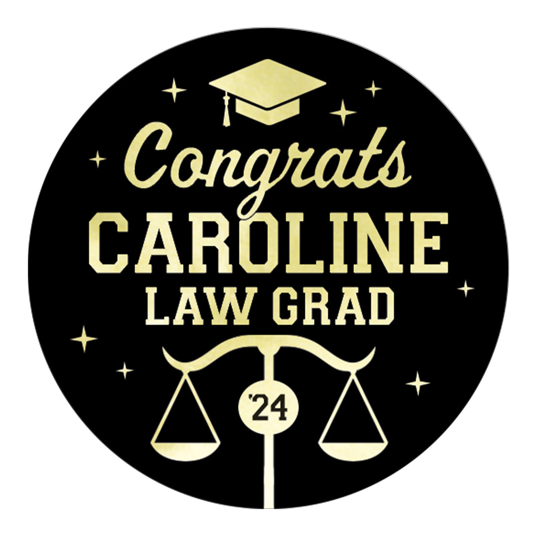 Graduación personalizada de la Facultad de Derecho: negro y dorado - Nombre y año personalizados - Etiquetas de recuerdo - 40 pegatinas