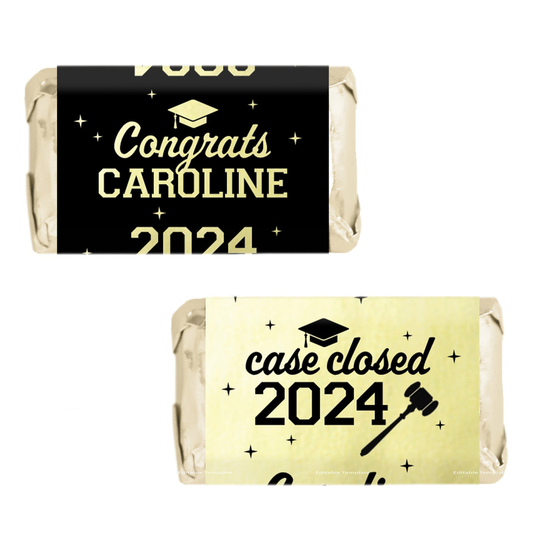 Personalized Law School Graduation: Custom Name & Year - Candy Bar Wrappers - Fits on Hershey® Miniatures - 45 Stickers