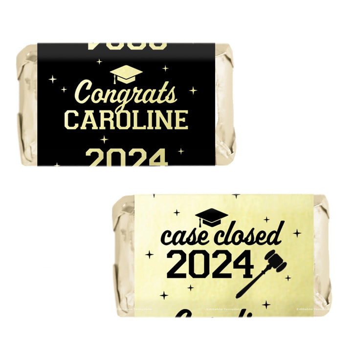 Graduación personalizada de la Facultad de Derecho: nombre y año personalizados - Envoltorios para barra de chocolate - Se adapta a miniaturas de Hershey® - 45 pegatinas