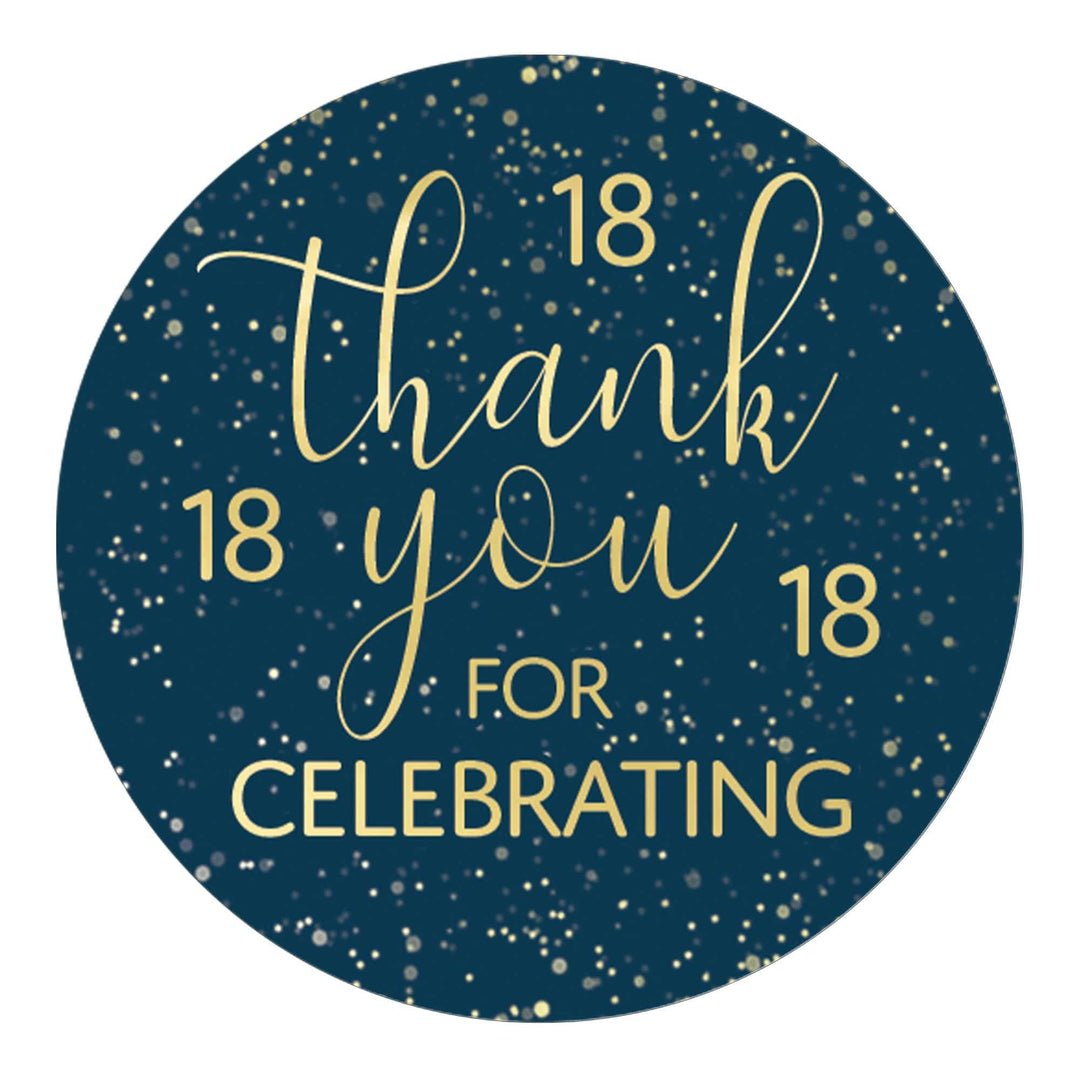 Navy blue and gold 18th birthday thank you stickers