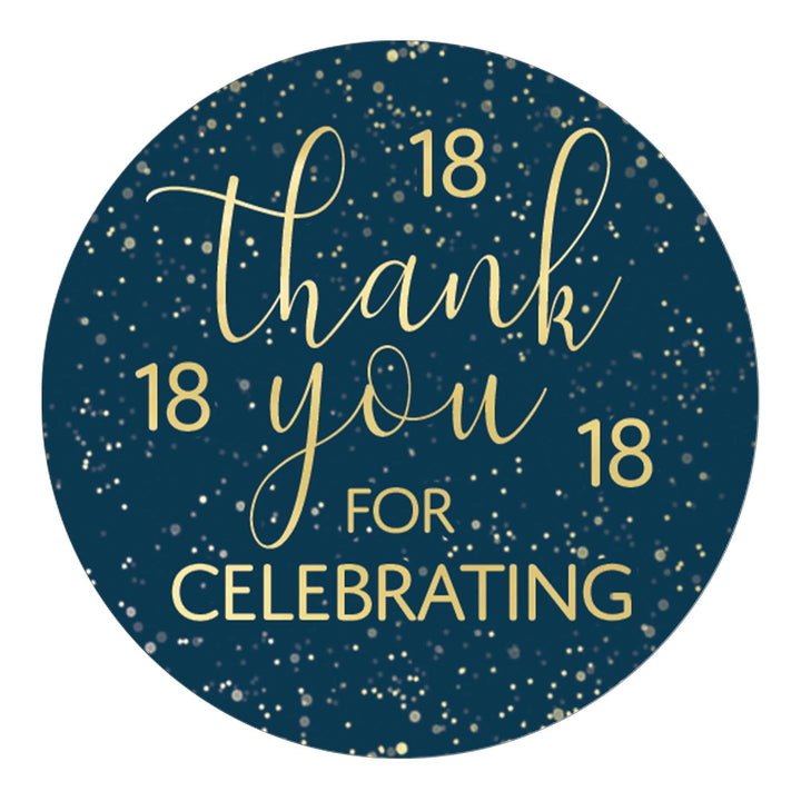 Navy blue and gold 18th birthday thank you stickers