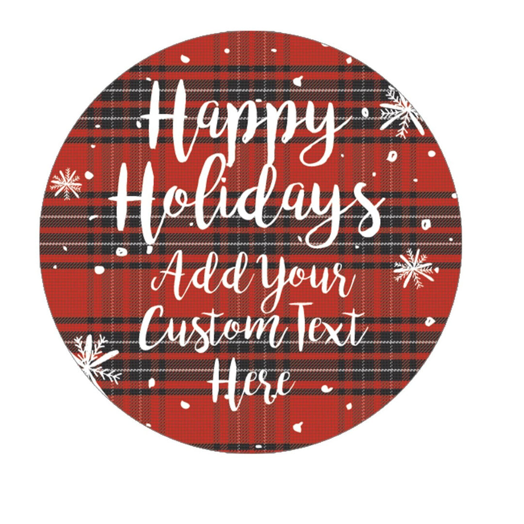 Personalized Buffalo Plaid Christmas:  Christmas Party - Happy Holidays Git Tag or Favor Stickers  - 40 Stickers