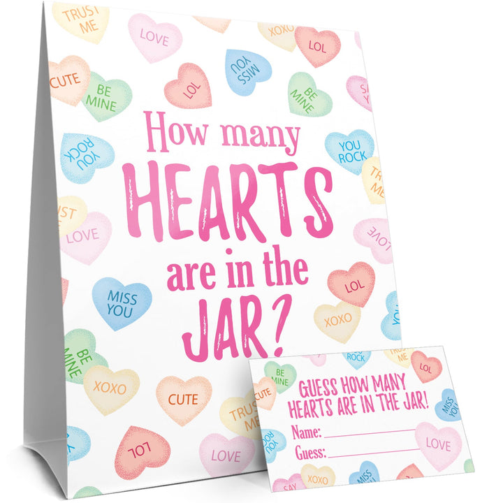 Juego de fiesta del día de San Valentín: Adivina cuántos corazones de caramelo hay en el frasco