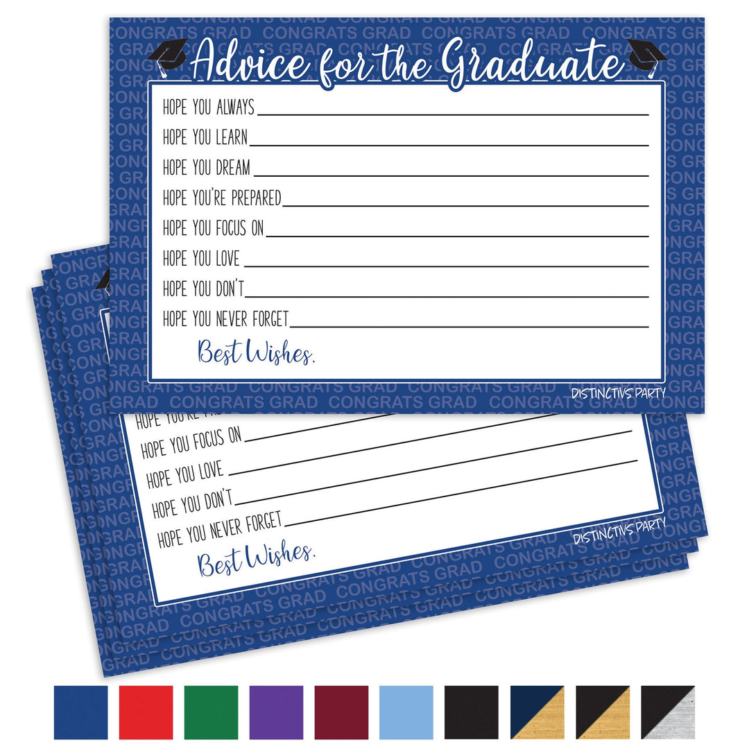 Clase de fiesta de graduación de 2024: Tarjetas de consejos de graduación - 11 colores escolares - 25 tarjetas