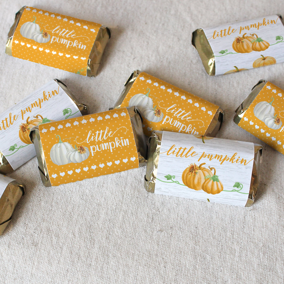 Little Pumpkin: Orange - Baby Shower -  Hershey's Miniatures Candy Bar Wrappers Stickers - 45 Pack