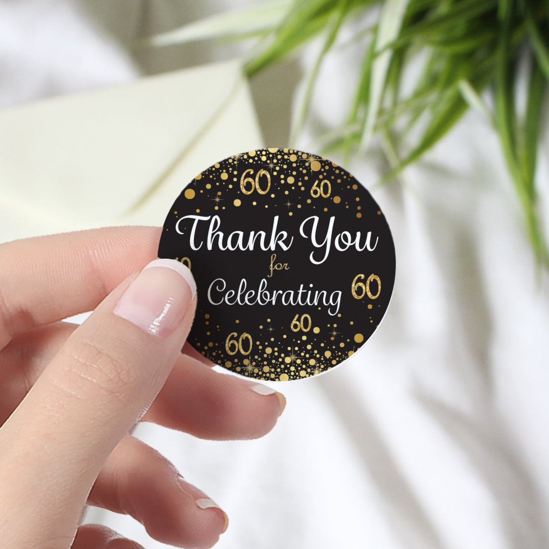 60th Birthday: Black & Gold - Adult Birthday - Thank You Stickers - 40 Stickers