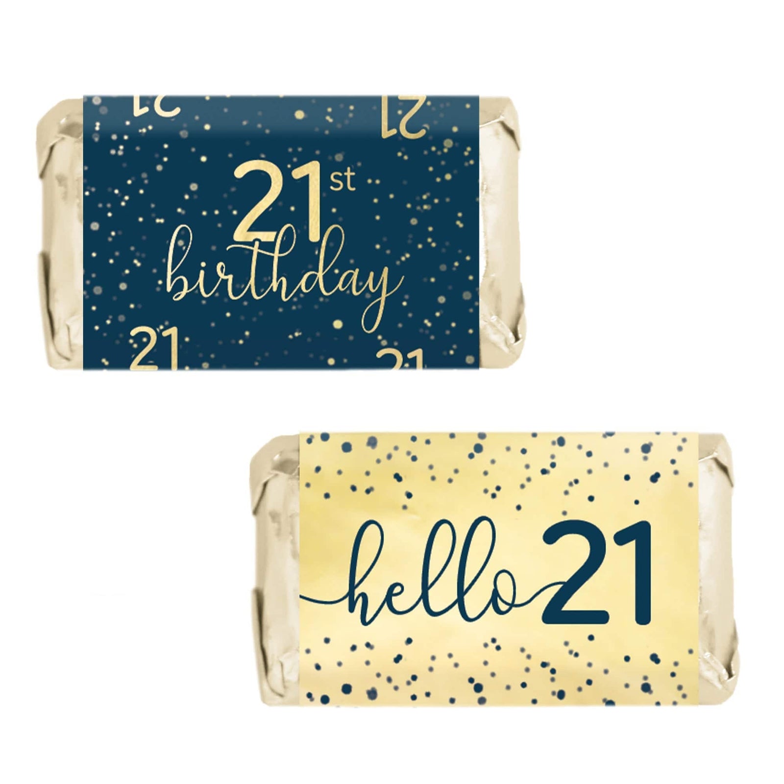 21st Birthday: Navy Blue & Gold - Adult Birthday - Hershey's® Miniatures Candy Bar Wrappers Stickers - 45 Stickers - Distinctivs Party