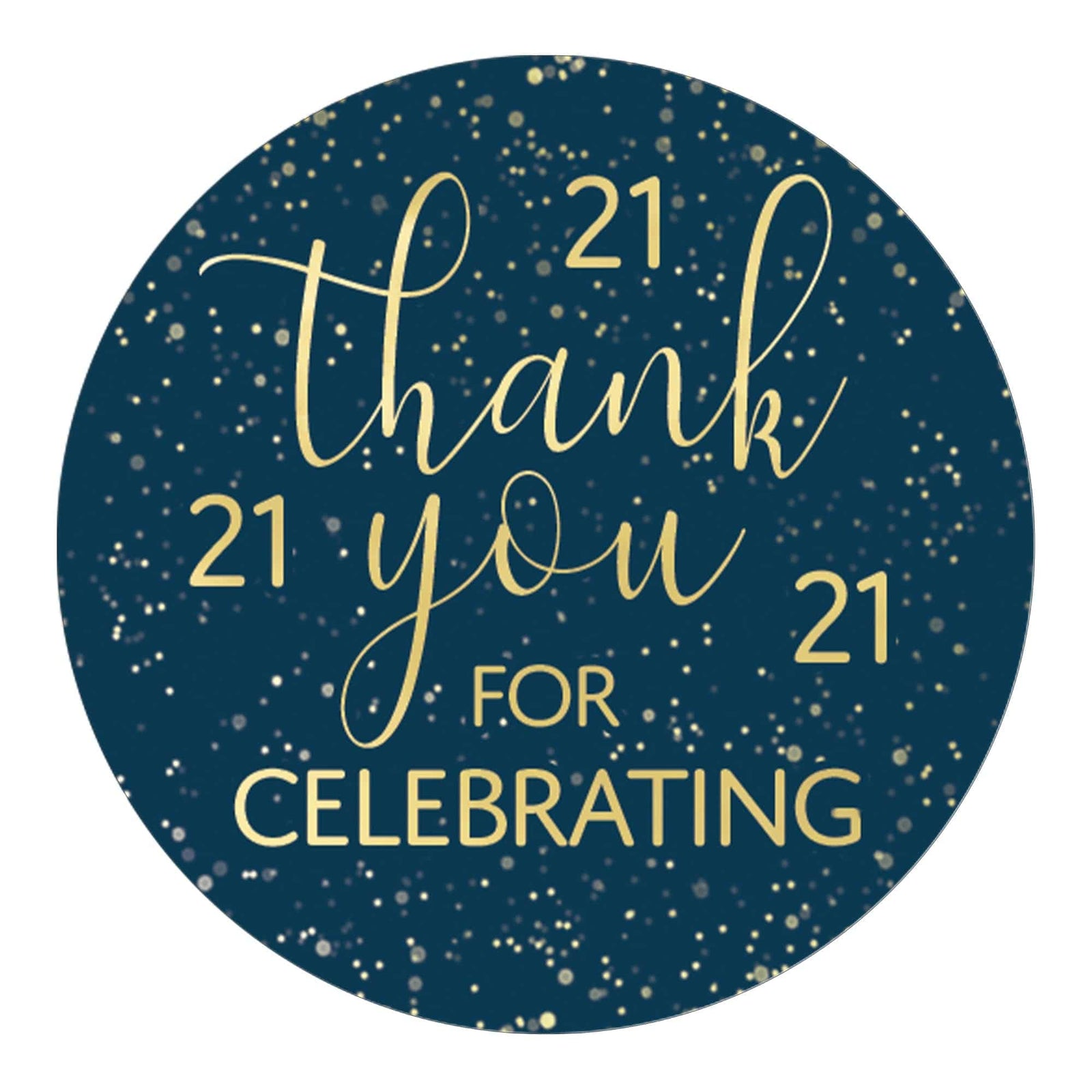 21st Birthday: Navy Blue & Gold - Adult Birthday -Thank You Stickers - 40 Stickers - Distinctivs Party