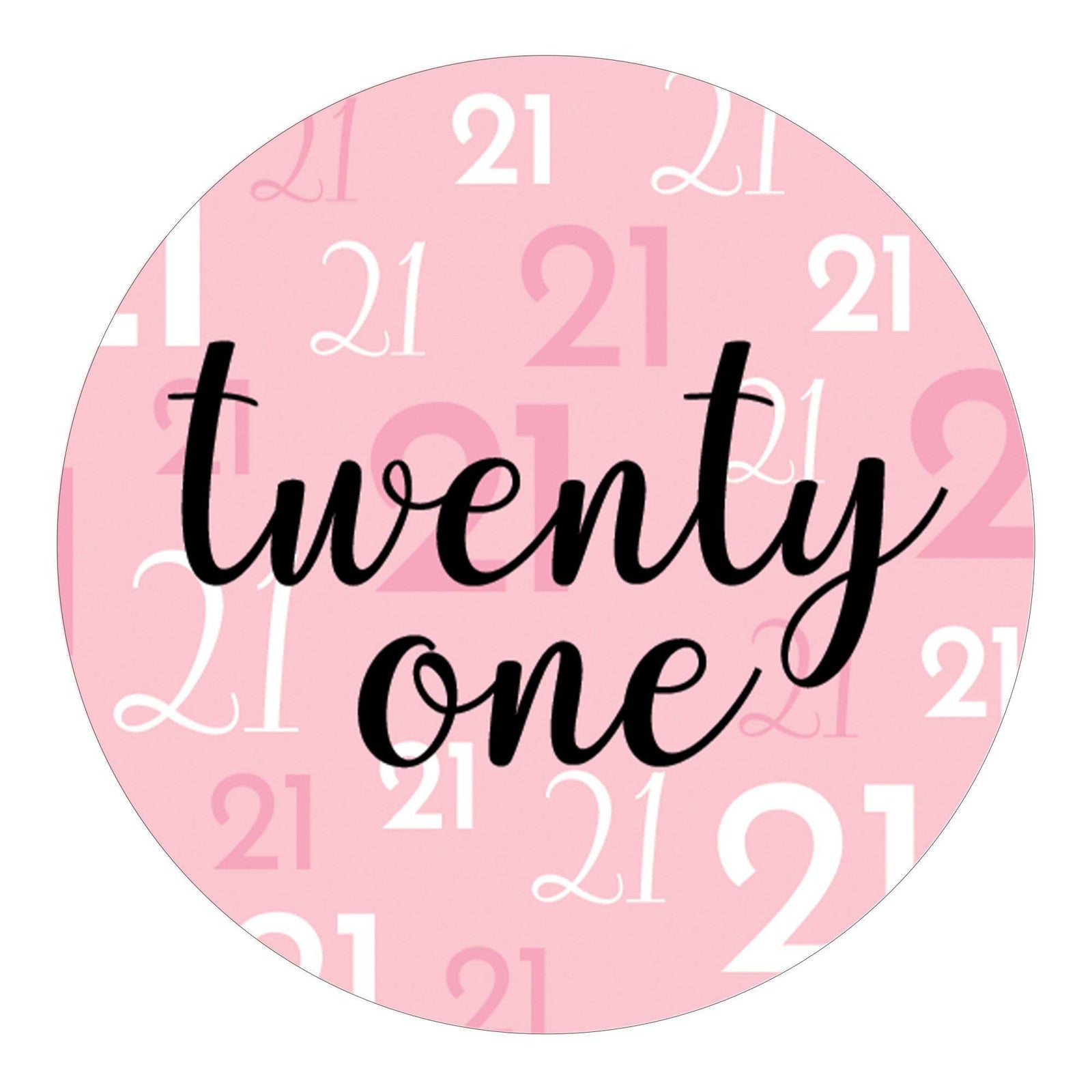 21st Birthday: Pink and Black - Adult Birthday - Round Favor Stickers - 40 Stickers - Distinctivs Party
