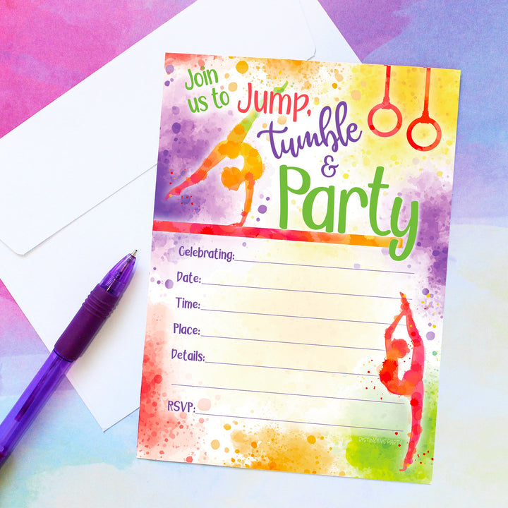 Gymnastics: Kid's Birthday - Invitation Cards with Envelopes - 10 Count