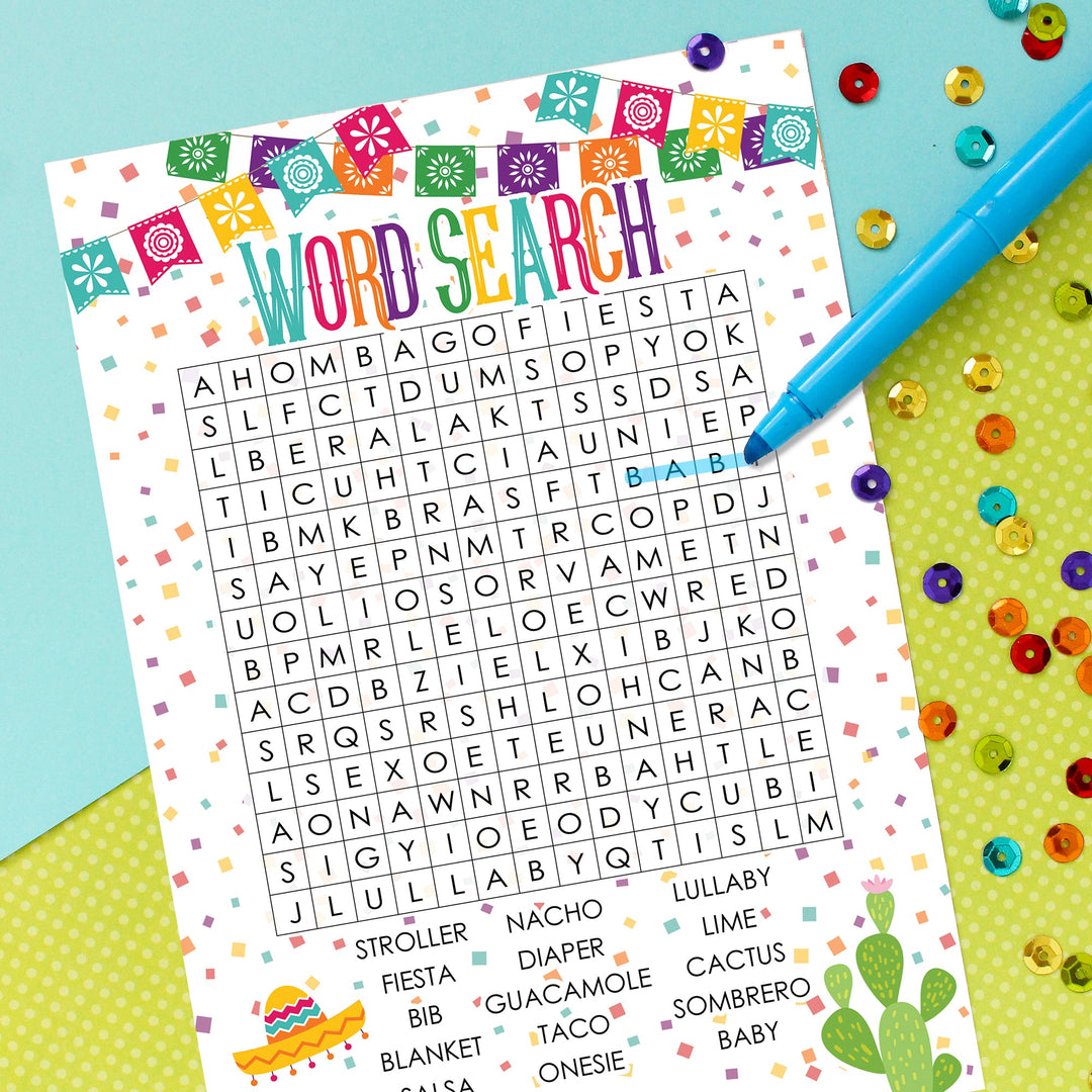 Taco 'Bout a Baby: Baby Shower Game - Word Search Baby Shower Party Game - 20 Cards