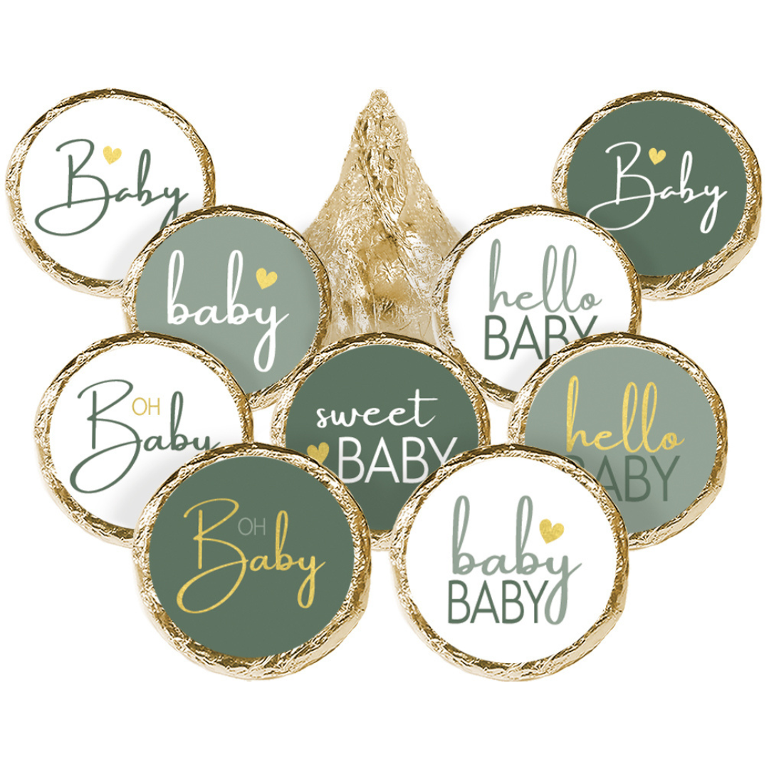 Sweet Baby Género neutro: Verde - Pegatinas para baby shower - Se adapta a Hershey's Kisses - Paquete de 180
