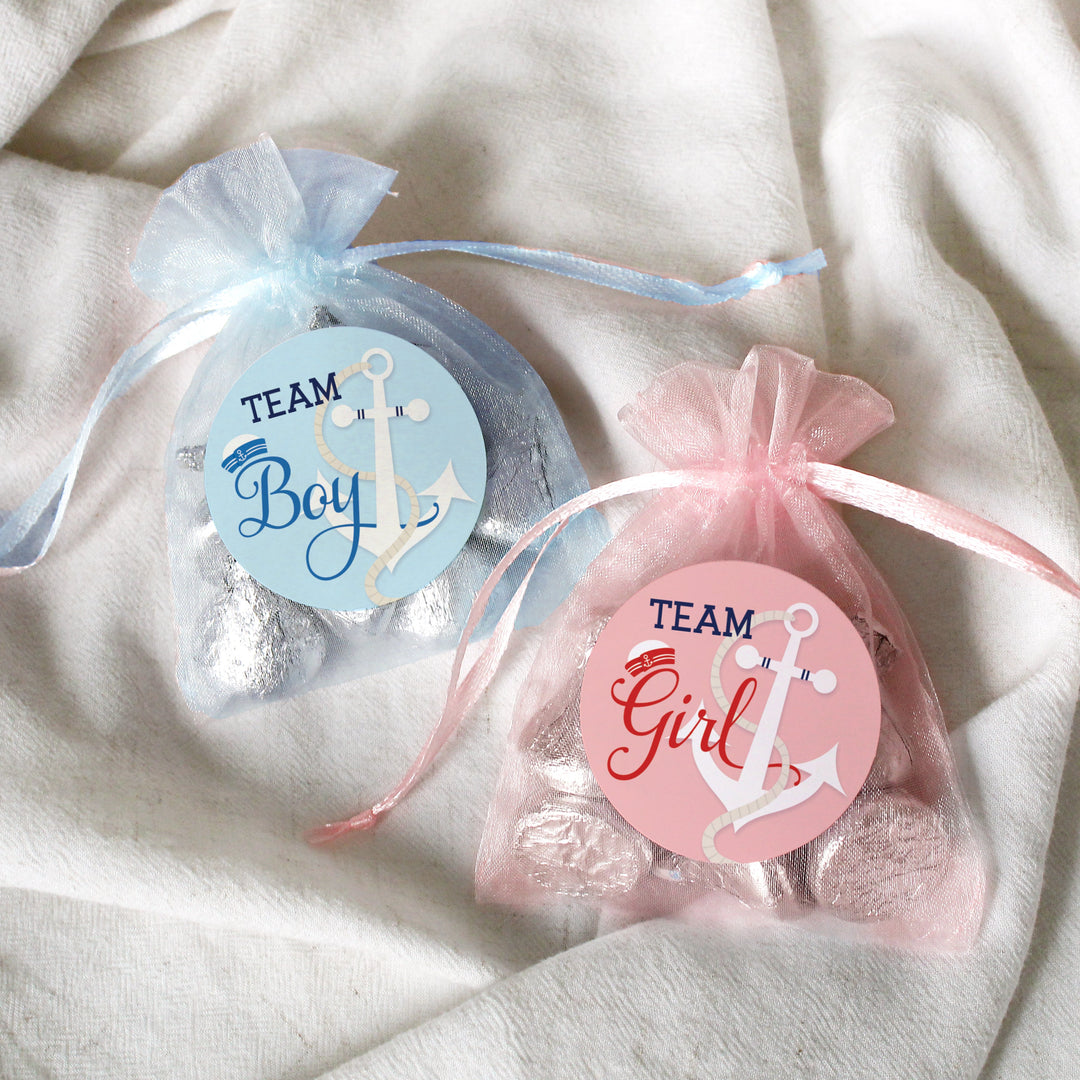 Ahoy Little Sailor Gender Reveal Stickers: Team Boy or Team Girl