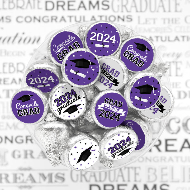 Promoción de graduación de 2024: obsequios para la fiesta de graduación - Se adapta a los besos Hershey® - 10 colores escolares - 180 pegatinas