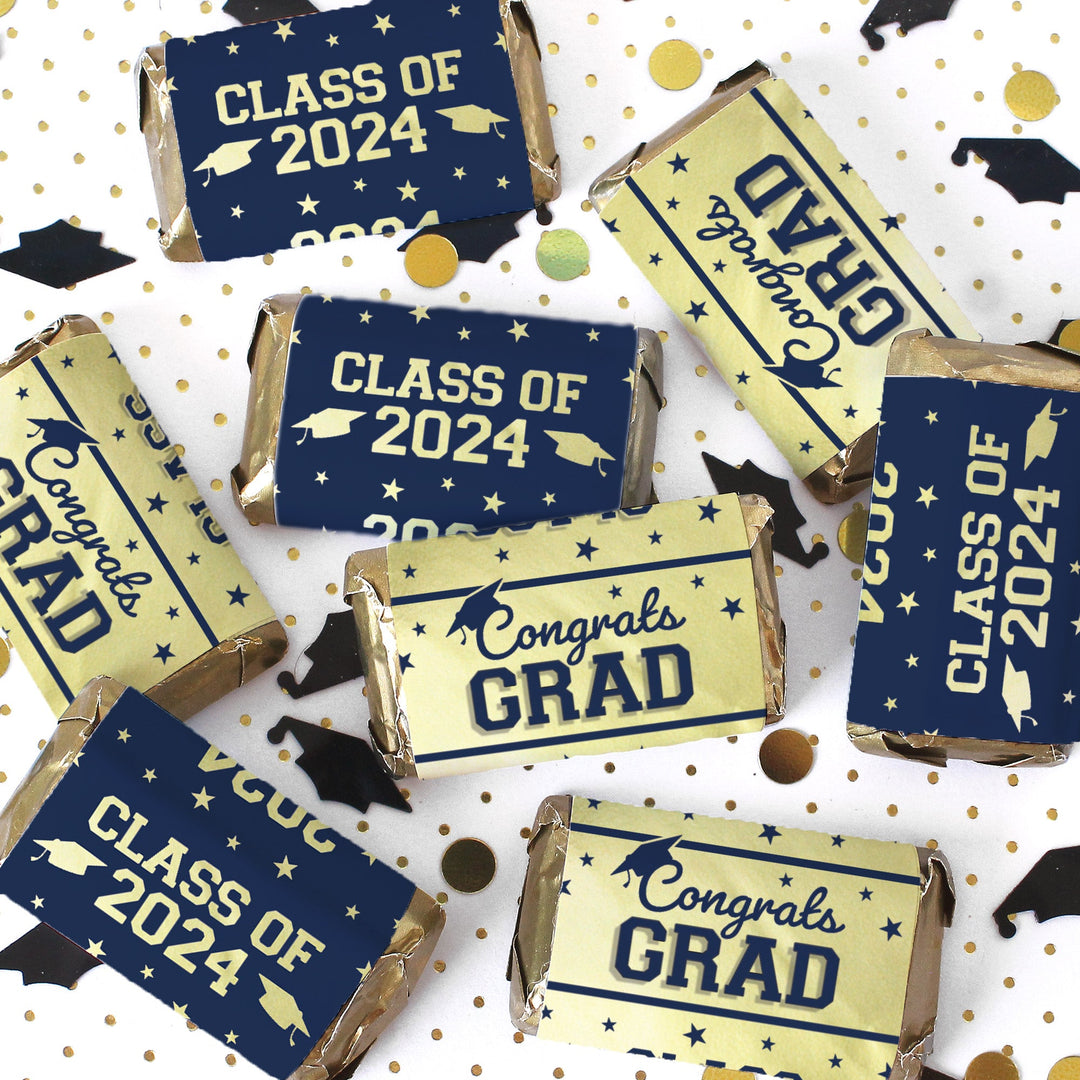 Graduation Class of 2024: Graduation Party Favors - Mini Chocolate Candy Bar Wrapper Labels - Fits on Hershey® Miniatures - 10 School Colors - 45 Stickers