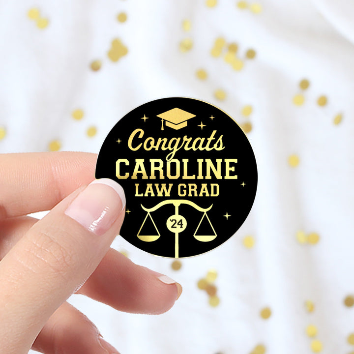 Personalized Law School Graduation: Black and Gold - Custom Name & Year - Favor Labels - 40 Stickers