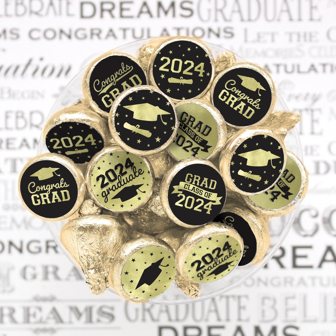 Graduation Class of 2024: Graduation Party Favors - Fits on Hershey® Kisses - 10 School Colors - 180 Stickers
