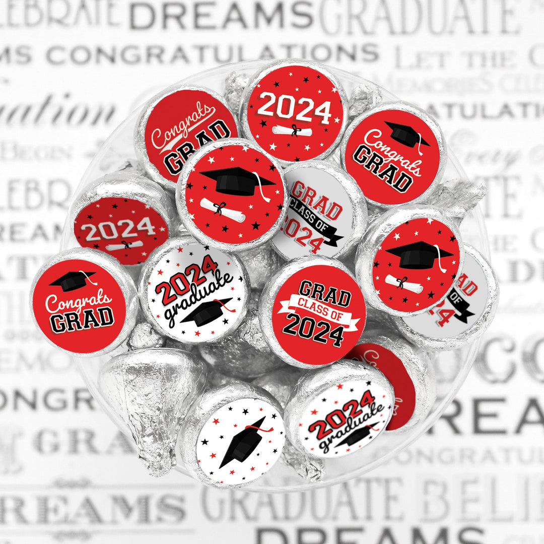 Promoción de graduación de 2024: obsequios para la fiesta de graduación - Se adapta a los besos Hershey® - 10 colores escolares - 180 pegatinas