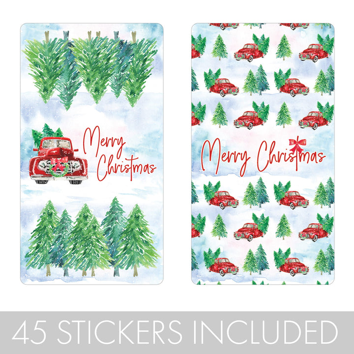 Vintage Red Truck: Christmas Party Mini Candy Bar Wrappers - 45 Stickers