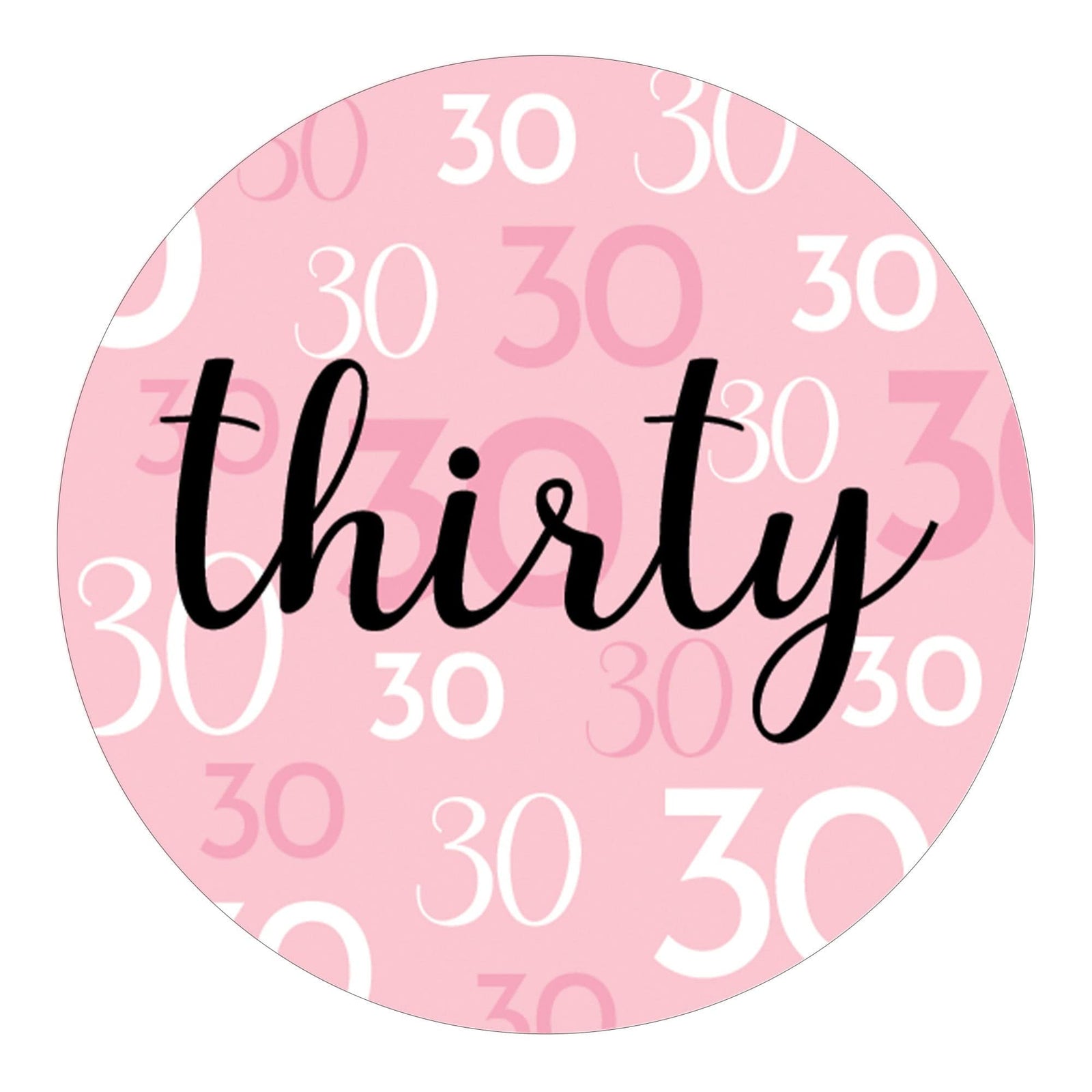 30th Birthday: Pink and Black - Adult Birthday -  Round Favor Stickers - 40 Stickers - Distinctivs Party