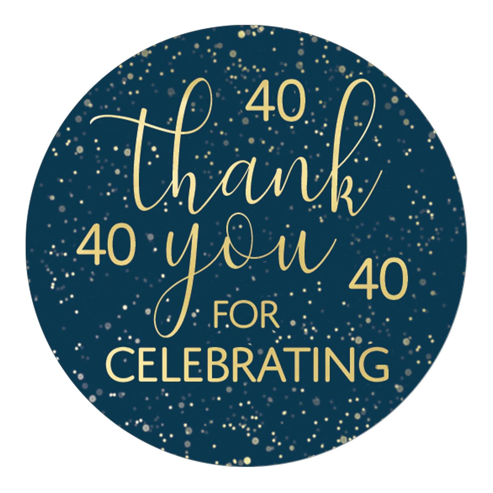 40th Birthday: Navy Blue & Gold - Adult Birthday -  Thank You Stickers - Distinctivs Party