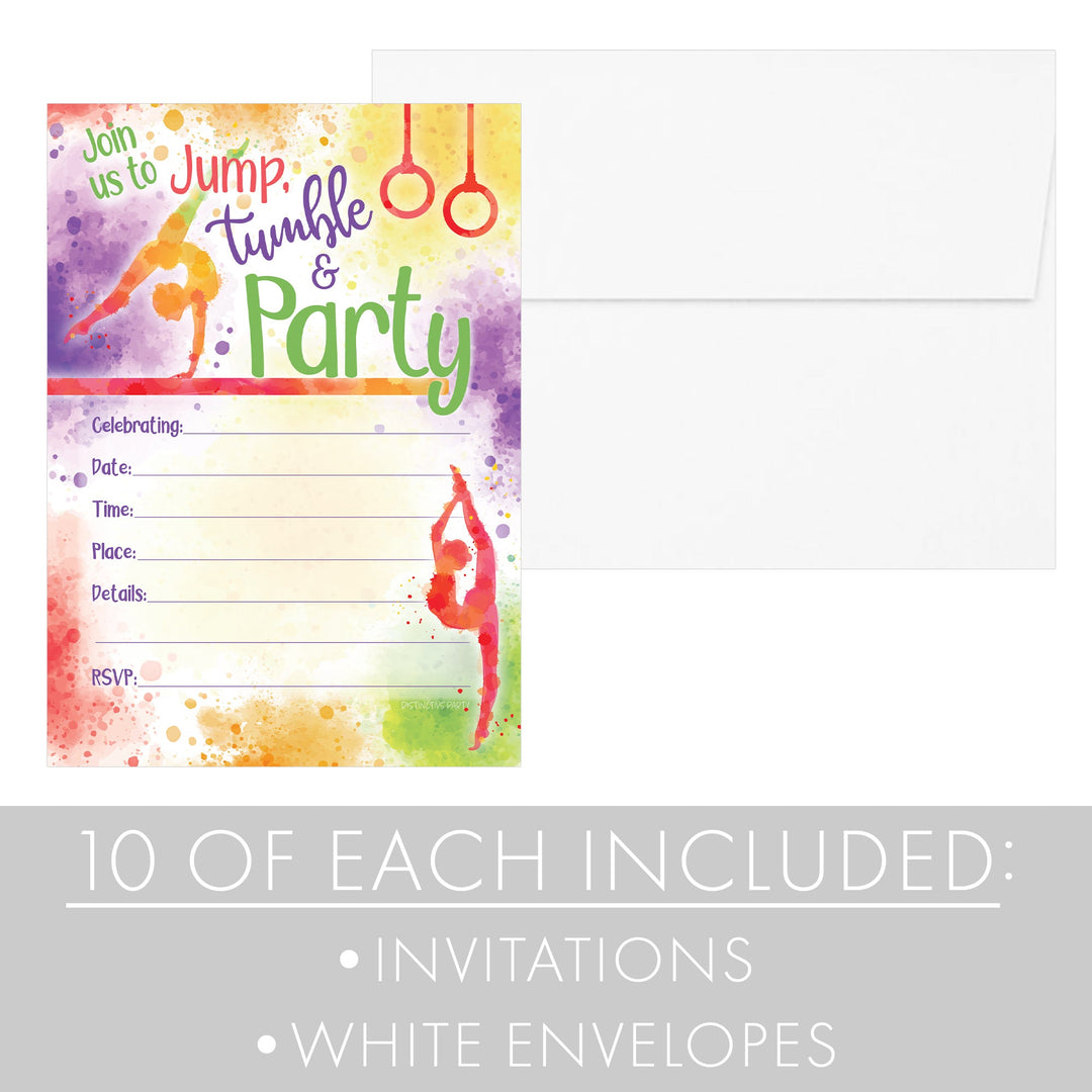 Gymnastics: Kid's Birthday - Invitation Cards with Envelopes - 10 Count